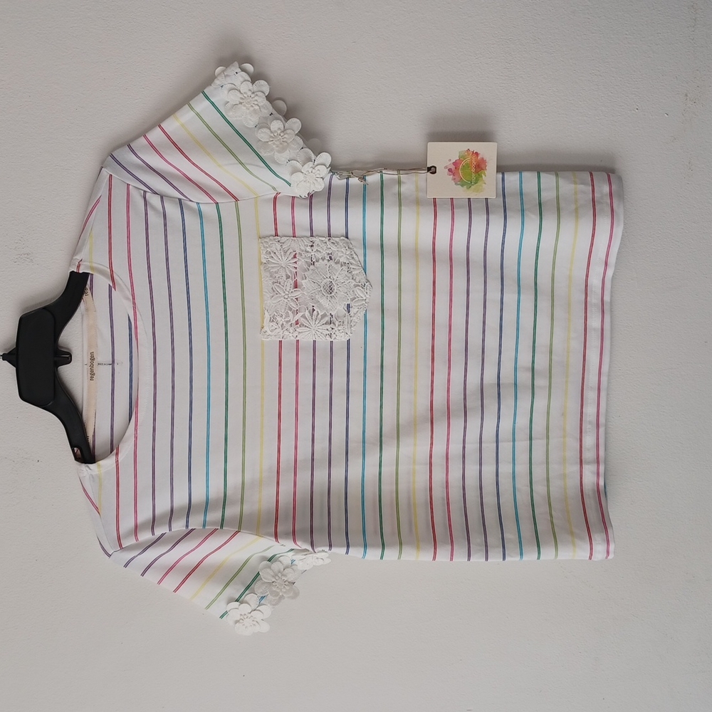 New Rainbow Stripes Tee Shirt Crochet Top